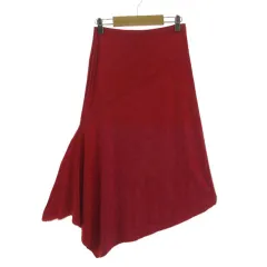 ザラ トラファルック ZARA Trafaluc アシンメトリーストレッチロングスカート ウエストゴム シャイニー 光沢 レッド 赤 S