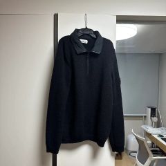 ストーンアイランド スリーブ刺繍ロゴ 薄手ニット セーター XL 黒 