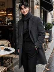 ピエールカルダン ステンカラーコート カシミヤ ウール 比翼ボタン