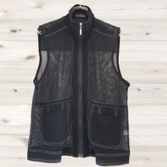 B2105 Four Seasons ジレ ベスト(M-L) 羽織 ブラック／黒系 ジップアップ ファスナー 重ね着 レイヤード スタンドカラー シアー チュール