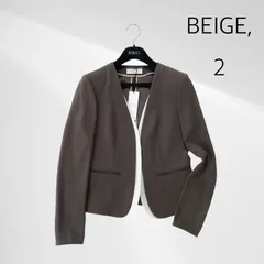 【タグ付き・未使用品】 BEIGE CINDY  ベイジ シンディ ダブルカラー ノーカラー ジャケット モカ×エクリュ 2 Decade BEIGE,  オンワード カラーレス ジャケット ストレッチ 速乾 ウォッシャブル セレモニー フォーマル ビジネス
