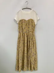 MAJESTIC LEGON マジェスティックレゴン ワンピース FREE イエロー コットン 花柄・ボタニカル柄 リボン 半袖 ロング・マキシ丈 フレア