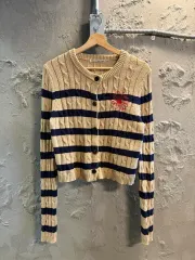 ONE Mardi Mercredi ケーブル ボーダー フラワー カーディガン ベージュのサムネイル