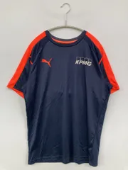 PUMA プーマ Tシャツ/カットソー M ネイビー 前面プリント バックプリント ブランドロゴ ミドル丈 半袖 クルーネック(丸首)