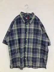 TOMMY JEANS トミージーンズ シャツ/ブラウス ネイビー コットン チェック柄 ワンポイント ブランドロゴ ミドル丈 半袖 レギュラーカラー