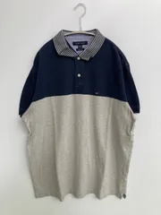 TOMMY HILFIGER トミーヒルフィガー ポロシャツ XL ネイビー 無地 ボーダー柄 ワンポイント ブランドロゴ 半袖
