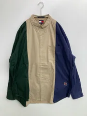 TOMMY HILFIGER トミーヒルフィガー シャツ/ブラウス XL ベージュ コットン 無地 ワンポイント ブランドロゴ ミドル丈 長袖 ボタンダウン レギュラーカラー