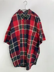 NAUTICA ノーティカ シャツ/ブラウス XL レッド コットン チェック柄 ミドル丈 半袖 ボタンダウン レギュラーカラー