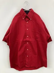 TOMMY HILFIGER トミーヒルフィガー シャツ/ブラウス M レッド コットン 無地 ワンポイント ブランドロゴ ミドル丈 半袖 ボタンダウン