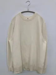 UNIQLO ユニクロ ニット/セーター XL アイボリー コットン ニット 無地 ミドル丈 長袖 クルーネック(丸首)