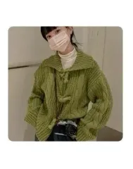 ケーブル編み KARA（カラ） ニットカーディガン 緑