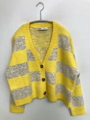 ZARA ザラ カーディガン/ボレロ M イエロー ニット チェック柄 ミドル丈 ショート丈 長袖