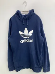 adidas アディダス パーカー ネイビー コットン 裏起毛 前面プリント ブランドロゴ プルオーバー 長袖