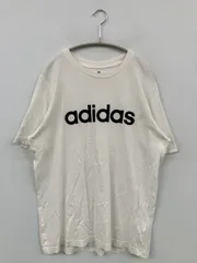 adidas アディダス Tシャツ/カットソー L ホワイト 前面プリント ブランドロゴ ミドル丈 半袖 クルーネック(丸首)