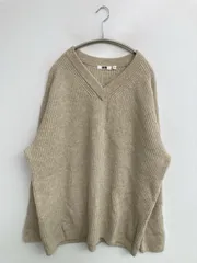 UNIQLO U ユニクロユー ニット/セーター XL ベージュ ウール・ニット 無地 ミドル丈 長袖 Vネック