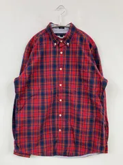 TOMMY HILFIGER トミーヒルフィガー シャツ/ブラウス M レッド コットン チェック柄 ワンポイント ブランドロゴ ミドル丈 長袖 ボタンダウン レギュラーカラー