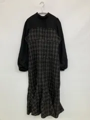 MISCH MASCH ミッシュマッシュ ワンピース M ブラック ツイード 無地 長袖 フレア ロング・マキシ丈