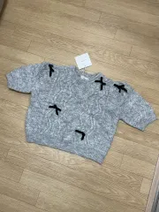 新商品 リー リボン 半袖 ケーブル編み ニット