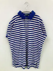 Polo by Ralph Lauren ポロバイラルフローレン ポロシャツ XL ブルー ボーダー柄 ワンポイント ブランドロゴ 刺繍 半袖