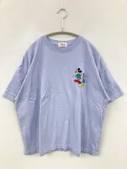 Disney ディズニー Tシャツ/カットソー L スカイブルー 無地 前面プリント ワンポイント 刺繍 ミドル丈 半袖 クルーネック(丸首)