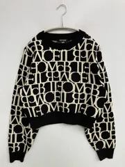 CECIL McBEE セシルマクビー ニット/セーター ブラック ブランドロゴ その他総柄 ショート丈 長袖 クルーネック(丸首)
