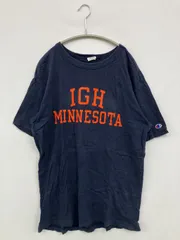 Champion チャンピオン Tシャツ/カットソー L ネイビー 前面プリント ブランドロゴ ミドル丈 半袖 クルーネック(丸首)