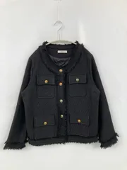 ap retro アプレトロ ノーカラージャケット F ブラック ツイード 無地 フリンジ ミドル丈