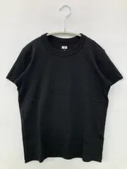 UNIQLO U ユニクロユー Tシャツ/カットソー M ブラック 無地 ミドル丈 半袖 クルーネック(丸首)