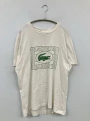 LACOSTE ラコステ Tシャツ/カットソー US M ホワイト 前面プリント ブランドロゴ ミドル丈 半袖 クルーネック(丸首)