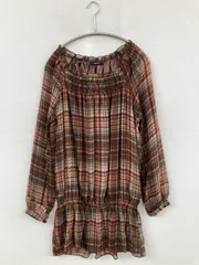 COMME CA ISM コムサイズム シャツ/ブラウス F ブラウン チェック柄 ミドル丈 長袖 スタンドカラー