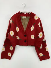 Dukkah ドゥッカ カーディガン/ボレロ XS レッド ナイロン ニット 花柄・ボタニカル柄 ショート丈 長袖のサムネイル