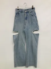 who's who chico フーズフーチコ デニムパンツ S ブルー フルレングス 無地 ワイド・ルーズ ストレート ハイウエスト ヴィンテージ クラッシュ・ダメージ