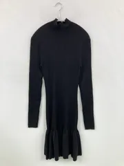 ZARA ザラ ワンピース L ブラック ナイロン 無地 フリル 長袖 タイト フレア