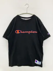 Champion チャンピオン Tシャツ/カットソー M ブラック 前面プリント ブランドロゴ ミドル丈 半袖 クルーネック(丸首)
