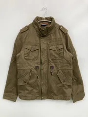 HERE'S STREET ミリタリージャケット L カーキ コットン 合成皮革/人工皮革 無地 フードなし ジップアップ ボタン留め