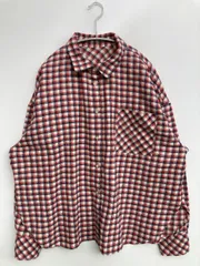 シャツ/ブラウス M レッド コットン チェック柄 ミドル丈 長袖 レギュラーカラー