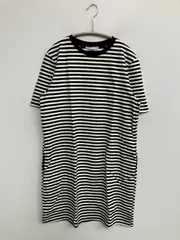 ZARA ザラ ワンピース M ブラック コットン ボーダー柄 半袖 ひざ丈 タイト
