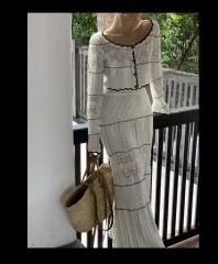 刺繍ニットカーディガン ロング丈スカート セットアップ