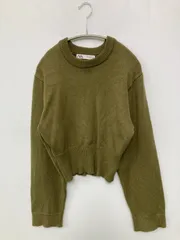 ZARA ザラ ニット/セーター M カーキ クルーネック(丸首) 長袖 ショート丈 無地