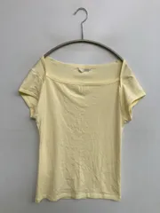ZARA ザラ Tシャツ/カットソー USA L イエロー 無地 ショート丈 半袖 ボートネック スクエアネック