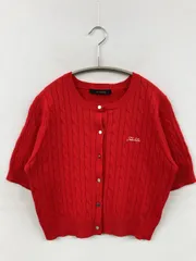 w closet ダブルクローゼット カーディガン/ボレロ F レッド 無地 刺繍 ショート丈 半袖