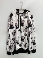 NieR CLOTHING ニーアクロージング パーカー L ホワイト コットン 前面プリント バックプリント ブランドロゴ その他総柄 ジップアップ 長袖