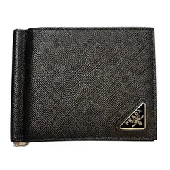 PRADA プラダ マネークリップ 財布 サフィアーノ 2MN077 トライアングルロゴ レザー ブラック NERO メンズ 美品