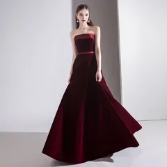 新品 未使用 ウェディングドレス 結婚式ドレス ロングドレス パーティードレス 演奏会ドレス 花嫁ドレス セレモニードレス ワインレッド 高級サテン ストラップレス フレアドレス