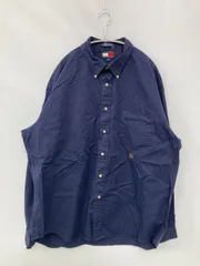 TOMMY HILFIGER トミーヒルフィガー シャツ/ブラウス XL ネイビー コットン 無地 ワンポイント ブランドロゴ 刺繍 長袖 ミドル丈 ボタンダウン