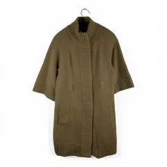 S) Tommy Hilfiger トミーヒルフィガー 00s アンゴラ ウールブレンド 半袖 ニット ロング カーディガン ベージュ