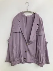 ブルゾン L パープル 無地 ミドル丈 フードなし ボタン留め
