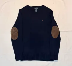 ポロラルフローレン エルボーパッチ ウールブレンド ニット ネイビー