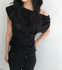 JENNE ジェンヌ リボン付き ノ－スリーブニット ブラック Lサイズ