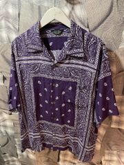 希少✨エトロ メンズ ポロシャツ ペイズリー 総柄 パープル XL 春夏 紫
